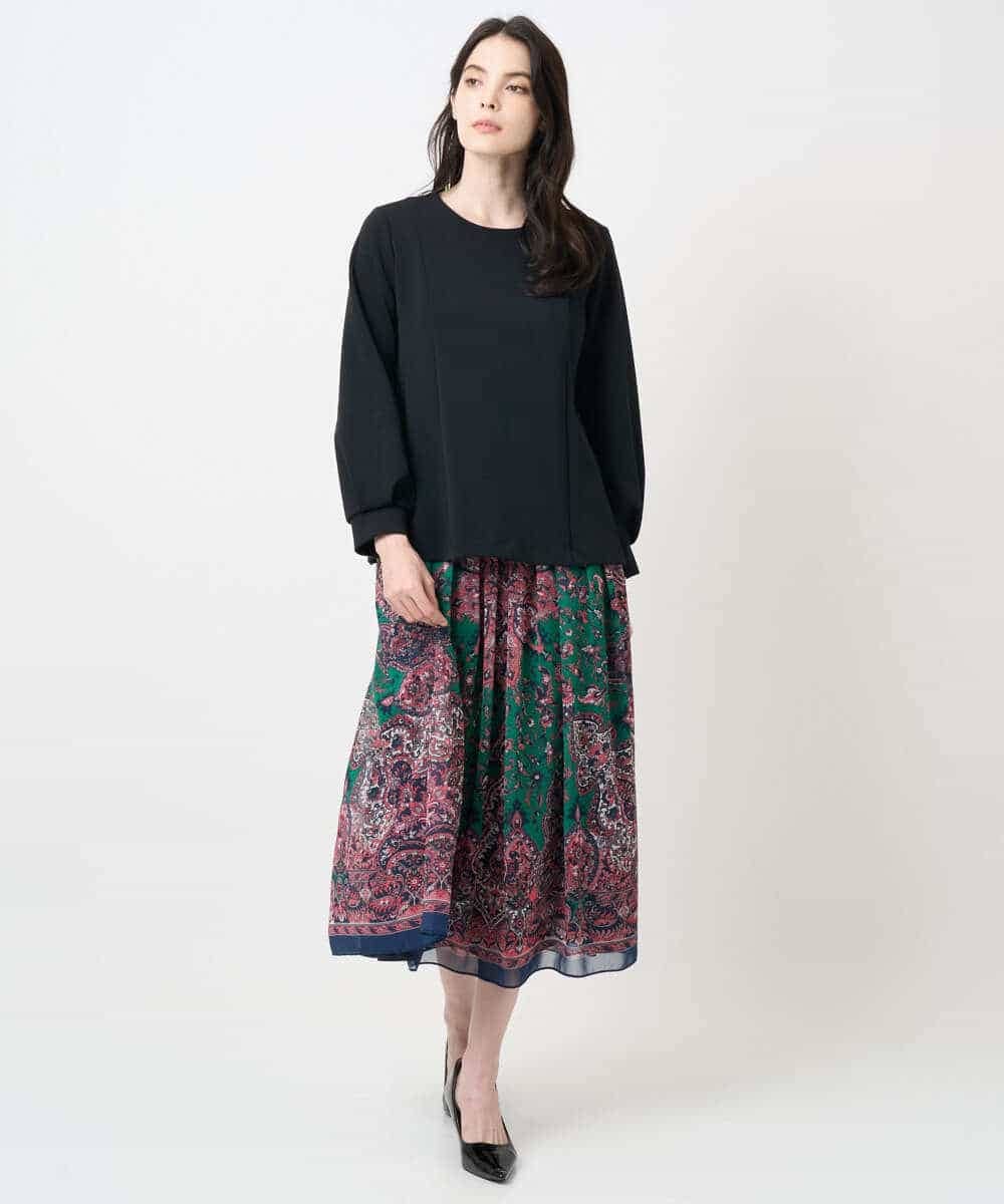 PYHAE02690 CHRISTIAN AUJARD(小さいサイズ)(メゾン ドゥ サンク) [セットアップ対応]RATTIペイズリープリントスカート ピンク×ネイビー系