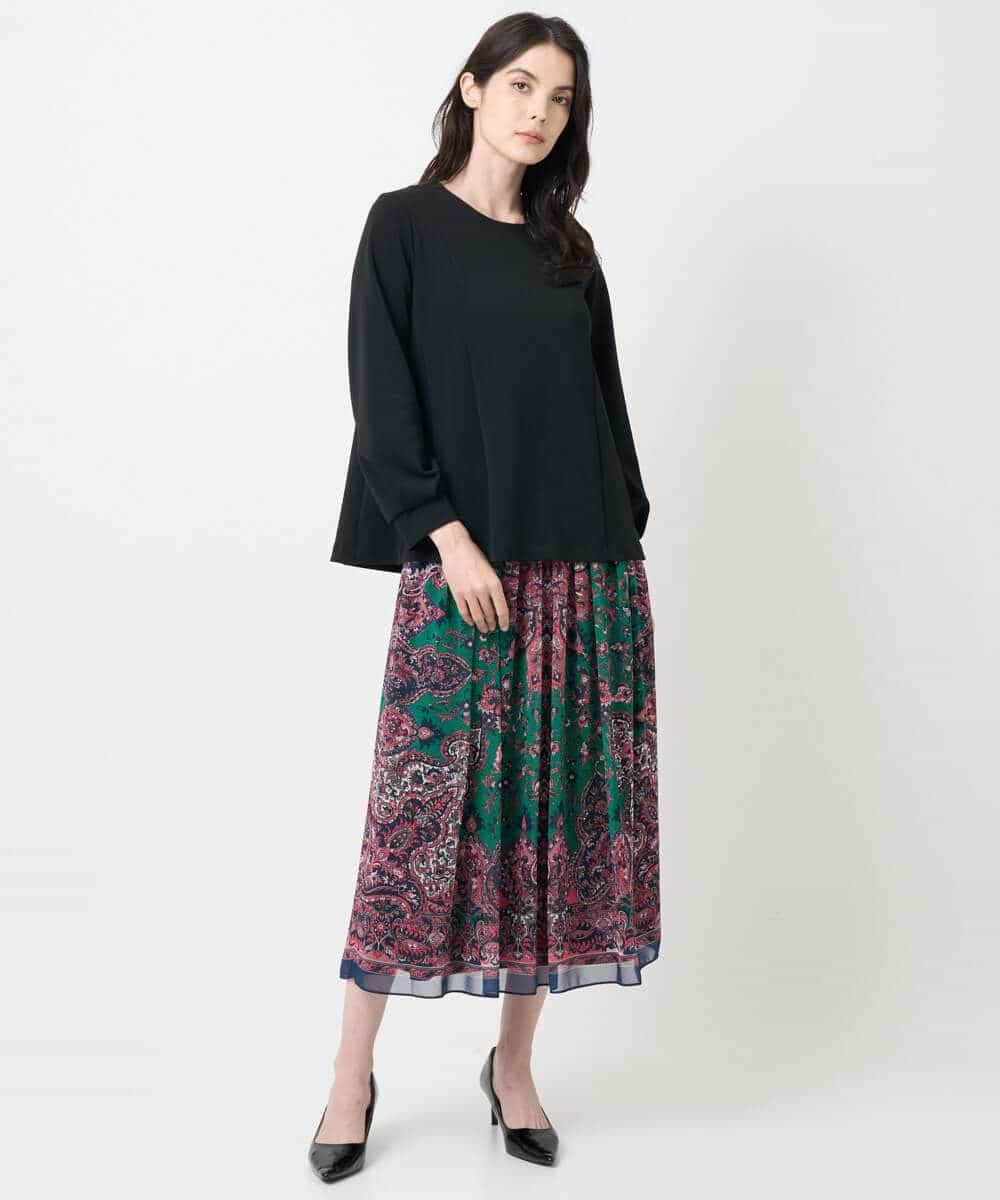 PYHAE02690 CHRISTIAN AUJARD(小さいサイズ)(メゾン ドゥ サンク) [セットアップ対応]RATTIペイズリープリントスカート ピンク×ネイビー系