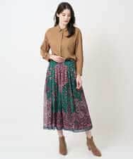 PYHAE02690 CHRISTIAN AUJARD(小さいサイズ)(メゾン ドゥ サンク) [セットアップ対応]RATTIペイズリープリントスカート ピンク×ネイビー系