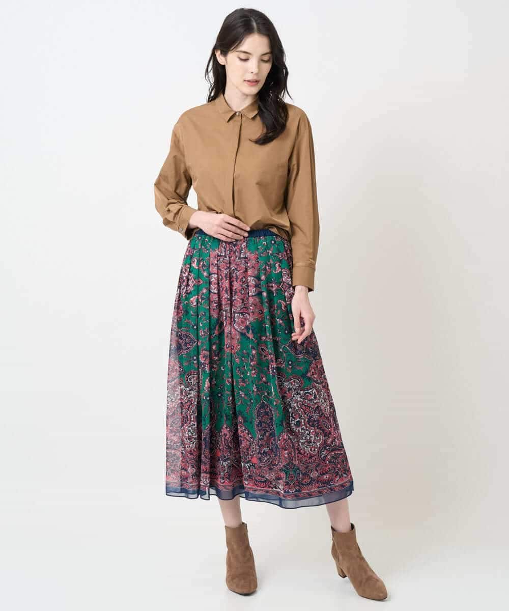 PYHAE02690 CHRISTIAN AUJARD(小さいサイズ)(メゾン ドゥ サンク) [セットアップ対応]RATTIペイズリープリントスカート ピンク×ネイビー系