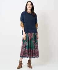 PYHAE02690 CHRISTIAN AUJARD(小さいサイズ)(メゾン ドゥ サンク) [セットアップ対応]RATTIペイズリープリントスカート ピンク×ネイビー系