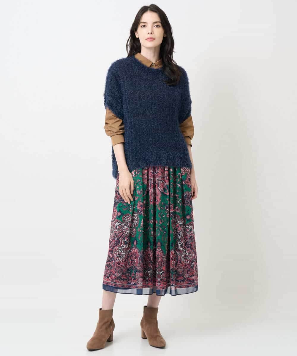 PYHAE02690 CHRISTIAN AUJARD(小さいサイズ)(メゾン ドゥ サンク) [セットアップ対応]RATTIペイズリープリントスカート ピンク×ネイビー系