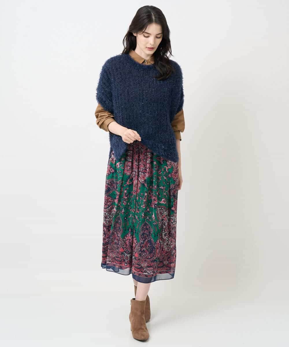 PYHAE02690 CHRISTIAN AUJARD(小さいサイズ)(メゾン ドゥ サンク) [セットアップ対応]RATTIペイズリープリントスカート ピンク×ネイビー系