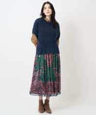 PYHAE02690 CHRISTIAN AUJARD(小さいサイズ)(メゾン ドゥ サンク) [セットアップ対応]RATTIペイズリープリントスカート ピンク×ネイビー系