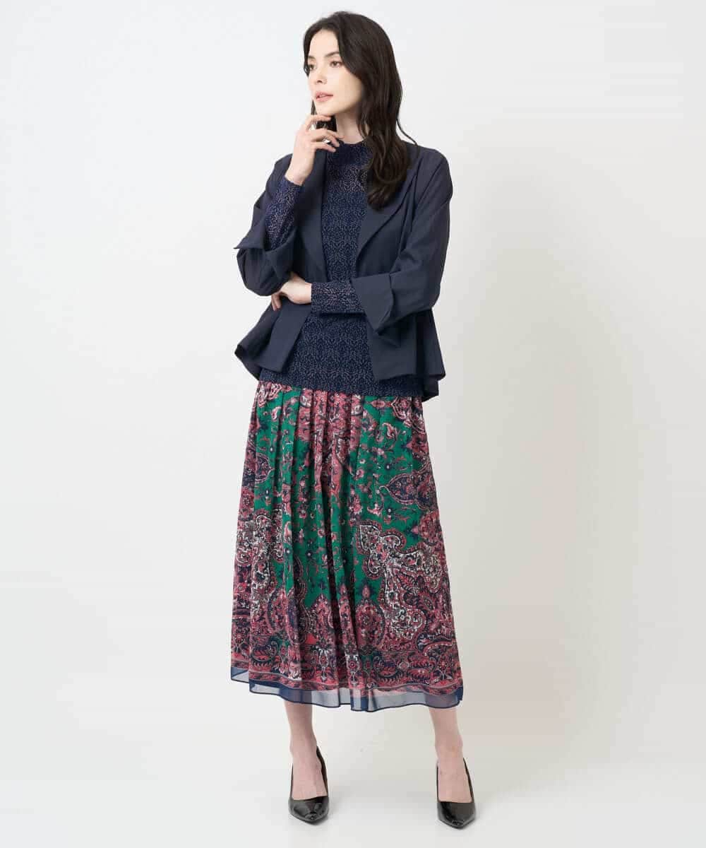 PYHAE02690 CHRISTIAN AUJARD(小さいサイズ)(メゾン ドゥ サンク) [セットアップ対応]RATTIペイズリープリントスカート ピンク×ネイビー系