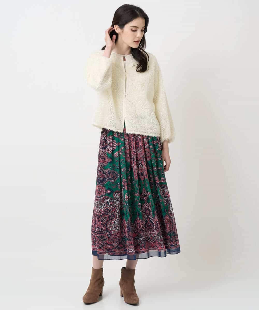 PYHAE02690 CHRISTIAN AUJARD(小さいサイズ)(メゾン ドゥ サンク) [セットアップ対応]RATTIペイズリープリントスカート ピンク×ネイビー系