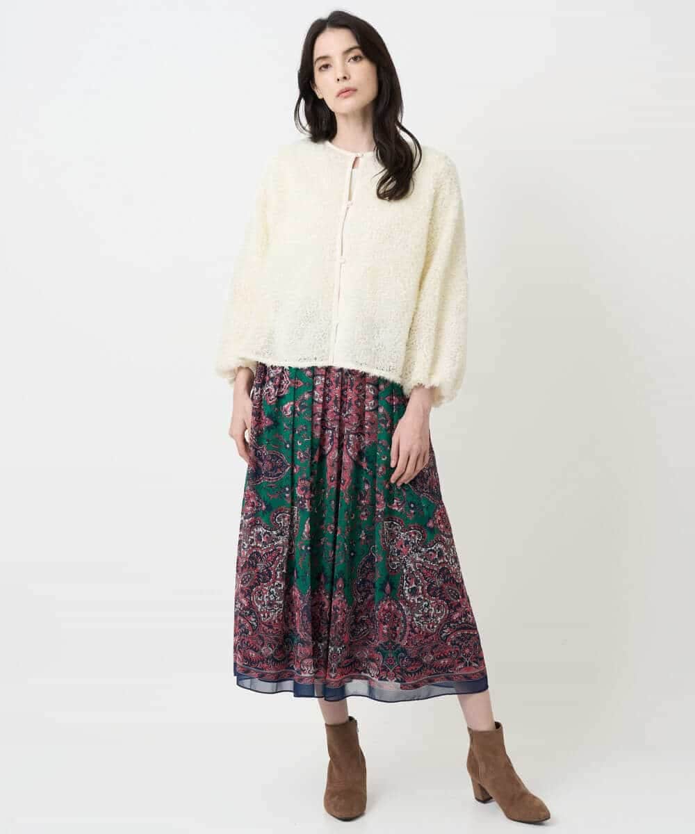 PYHAE02690 CHRISTIAN AUJARD(小さいサイズ)(メゾン ドゥ サンク) [セットアップ対応]RATTIペイズリープリントスカート ピンク×ネイビー系