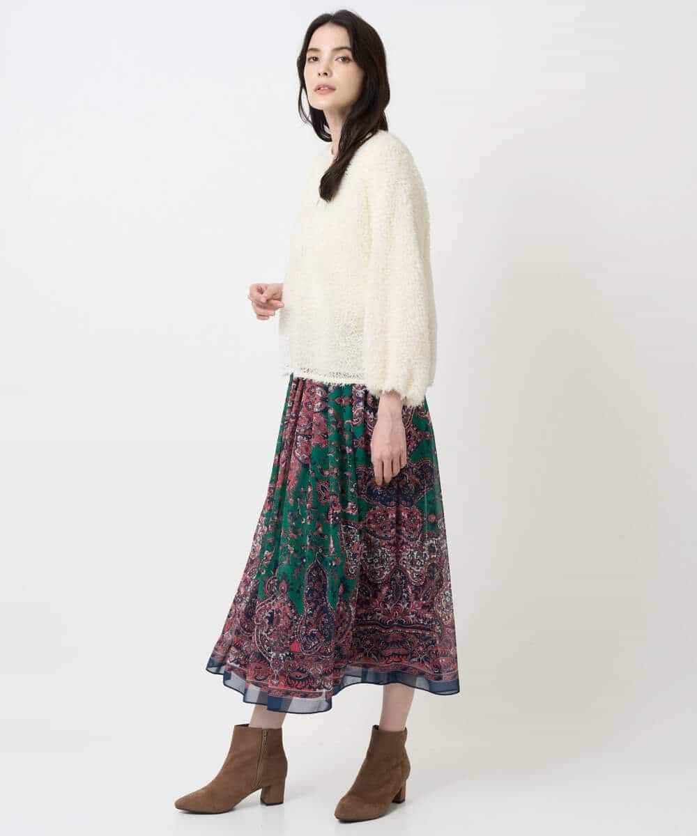 PYHAE02690 CHRISTIAN AUJARD(小さいサイズ)(メゾン ドゥ サンク) [セットアップ対応]RATTIペイズリープリントスカート ピンク×ネイビー系