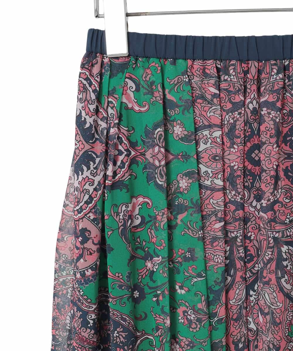 PYHAE02690 CHRISTIAN AUJARD(小さいサイズ)(メゾン ドゥ サンク) [セットアップ対応]RATTIペイズリープリントスカート ピンク×ネイビー系