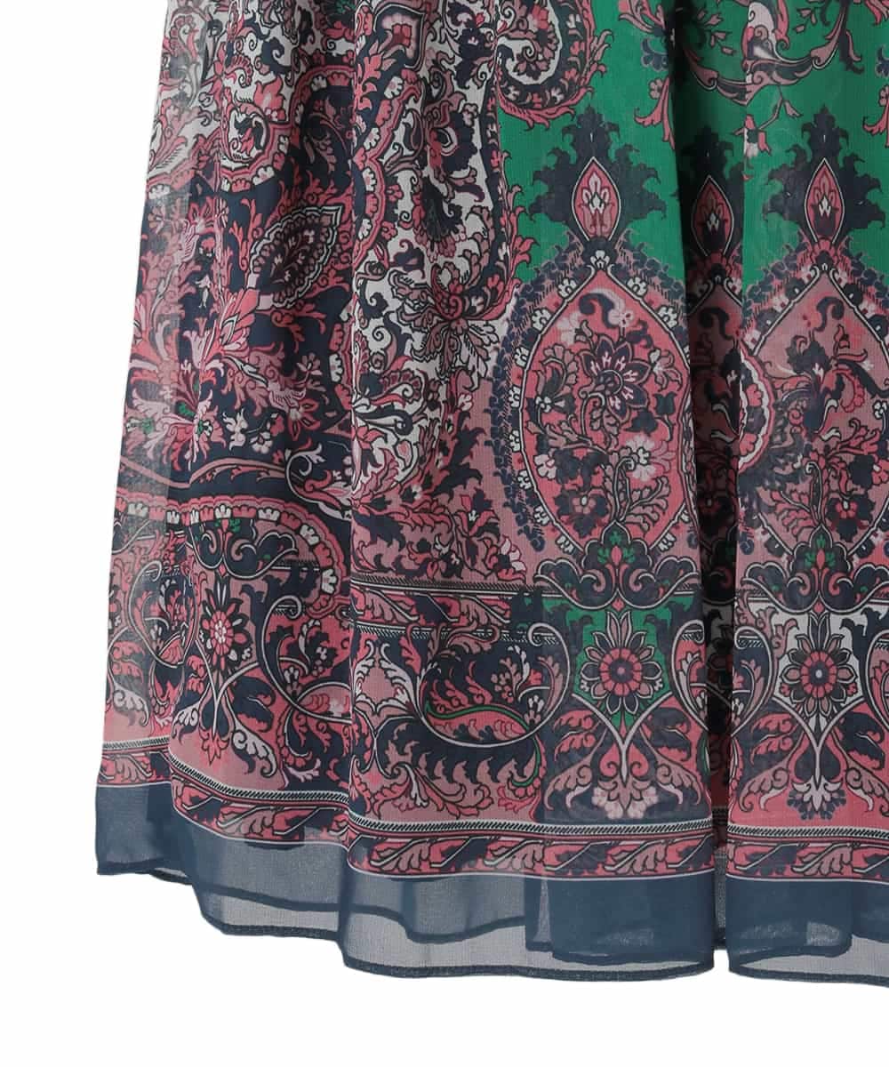 PYHAE02690 CHRISTIAN AUJARD(小さいサイズ)(メゾン ドゥ サンク) [セットアップ対応]RATTIペイズリープリントスカート ピンク×ネイビー系