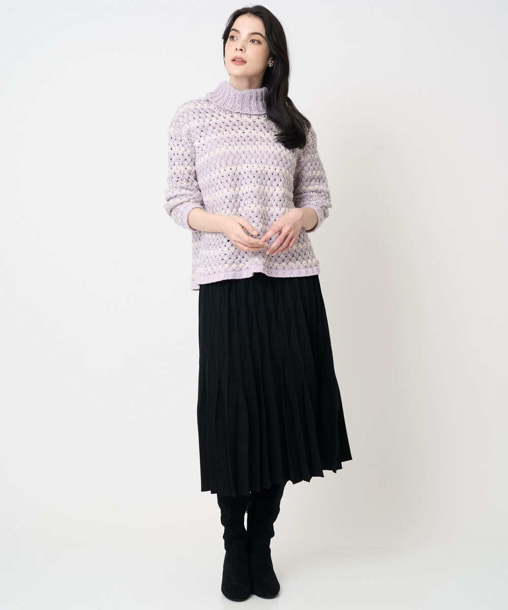 PYHCD02490 CHRISTIAN AUJARD(小さいサイズ)(メゾン ドゥ サンク) ウエーブニットプリーツスカート ブラック