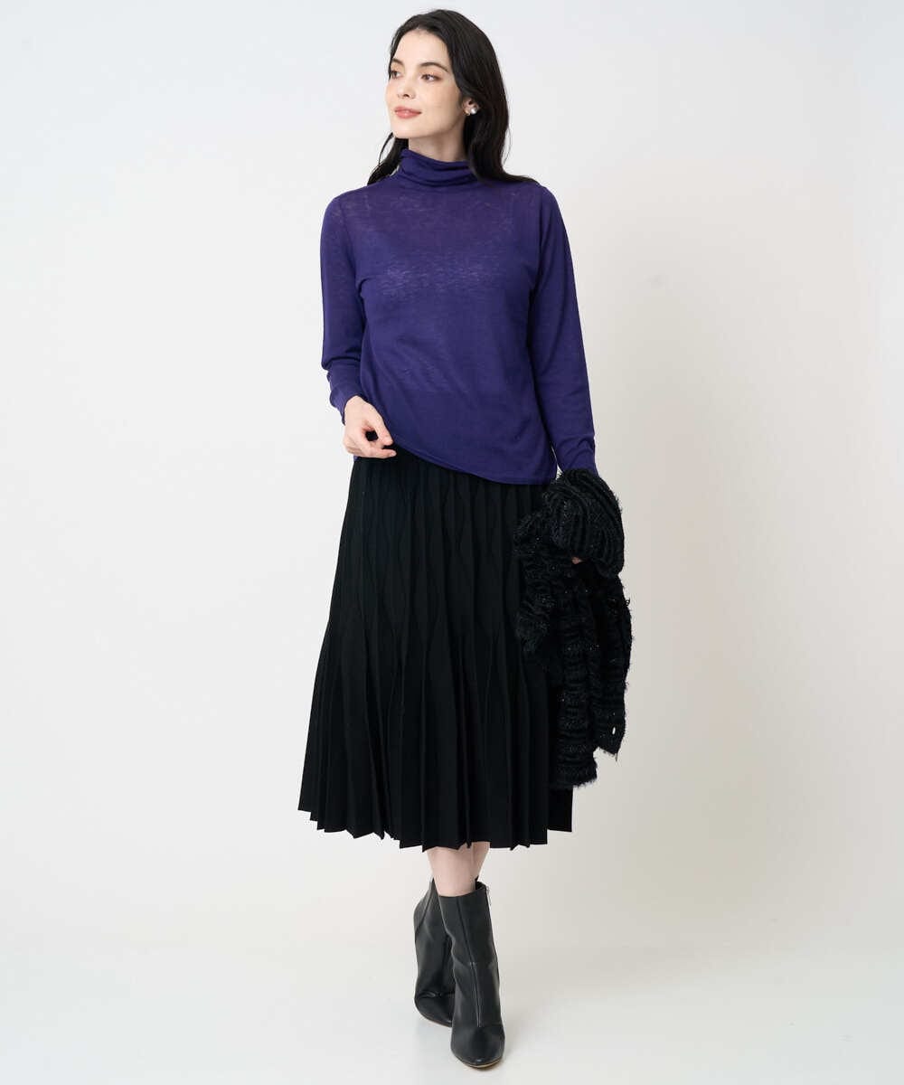 PYHCD02490 CHRISTIAN AUJARD(小さいサイズ)(メゾン ドゥ サンク) ウエーブニットプリーツスカート ブラック