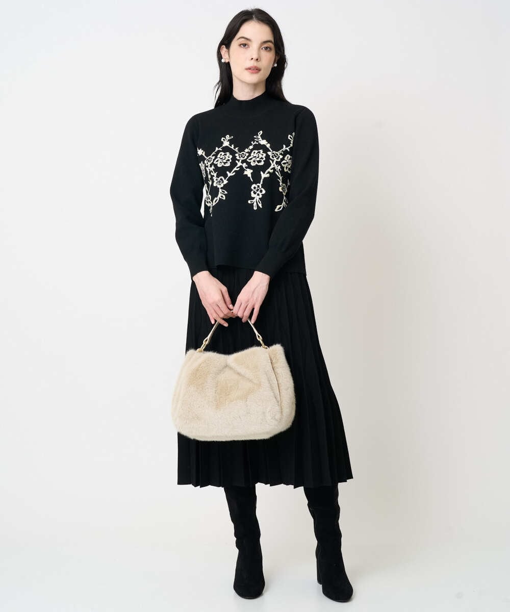 PYHCD02490 CHRISTIAN AUJARD(小さいサイズ)(メゾン ドゥ サンク) ウエーブニットプリーツスカート ブラック