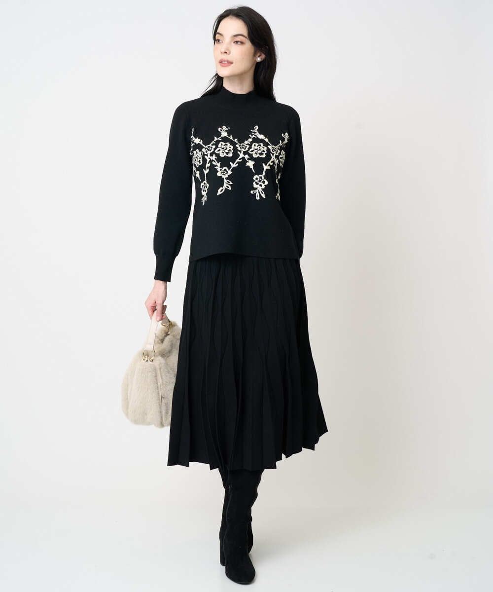 PYHCD02490 CHRISTIAN AUJARD(小さいサイズ)(メゾン ドゥ サンク) ウエーブニットプリーツスカート ブラック