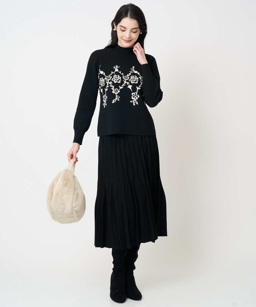 PYHCD02490 CHRISTIAN AUJARD(小さいサイズ)(メゾン ドゥ サンク) ウエーブニットプリーツスカート ブラック