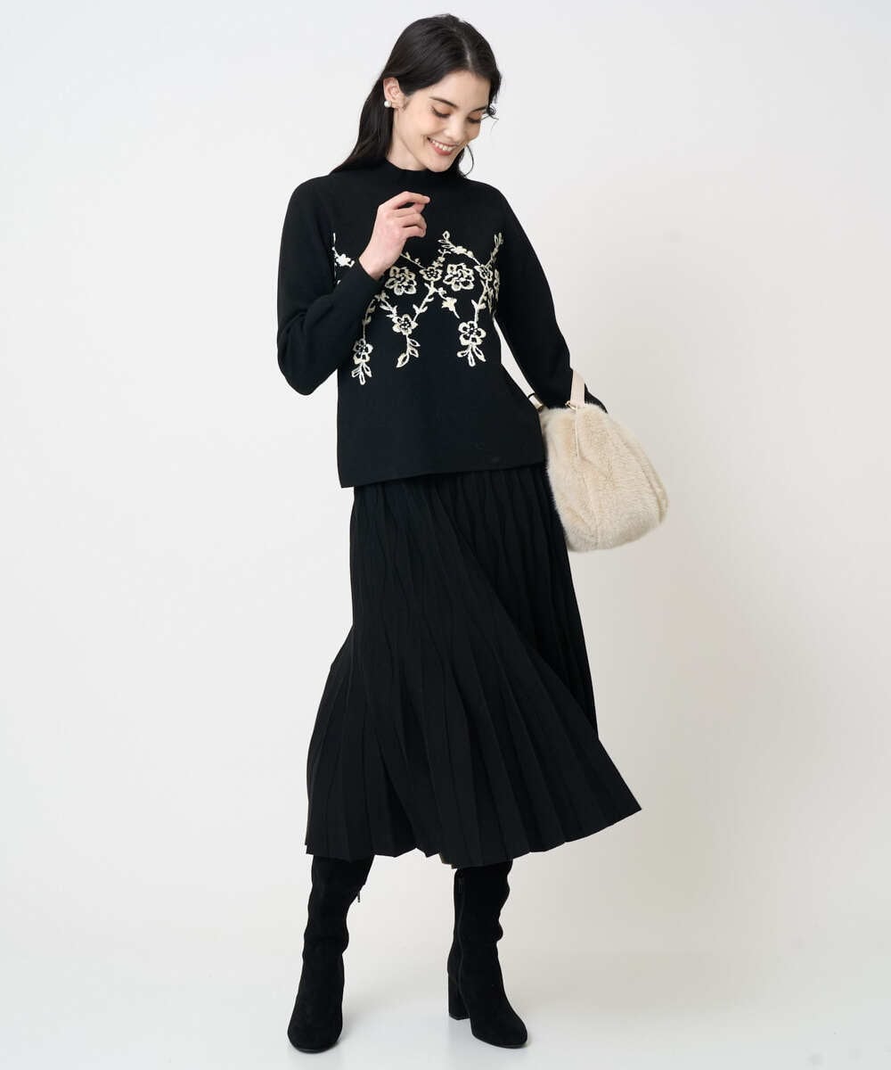 PYHCD02490 CHRISTIAN AUJARD(小さいサイズ)(メゾン ドゥ サンク) ウエーブニットプリーツスカート ブラック