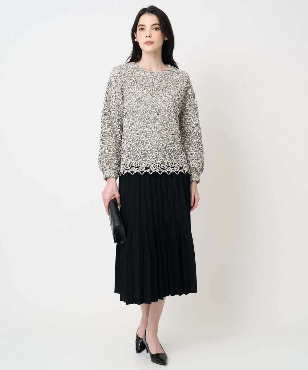 PYHCD02490 CHRISTIAN AUJARD(小さいサイズ)(メゾン ドゥ サンク) ウエーブニットプリーツスカート ブラック