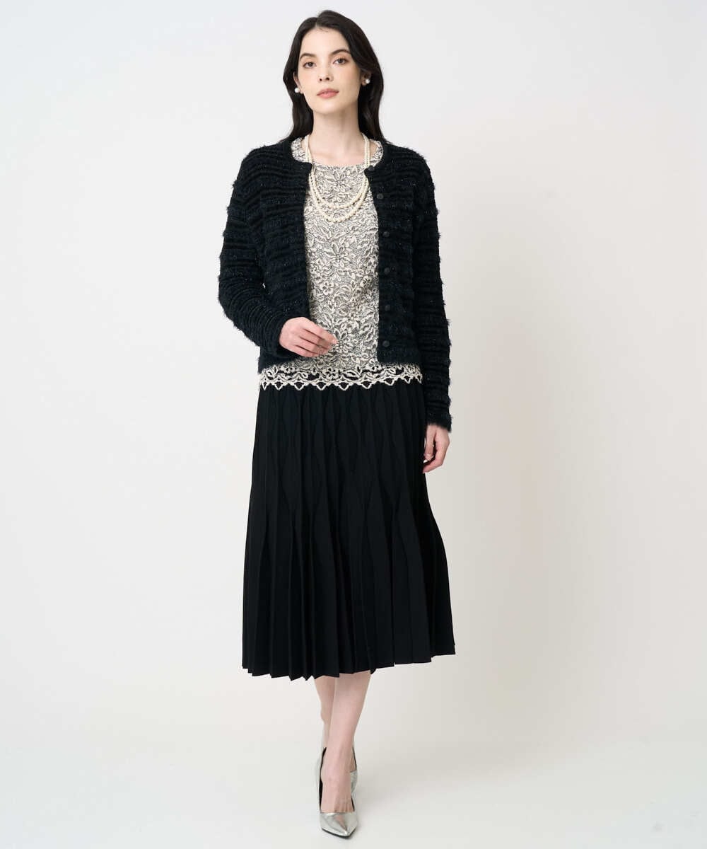 PYHCD02490 CHRISTIAN AUJARD(小さいサイズ)(メゾン ドゥ サンク) ウエーブニットプリーツスカート ブラック