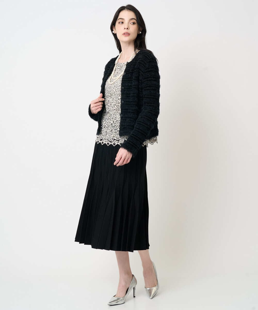 PYHCD02490 CHRISTIAN AUJARD(小さいサイズ)(メゾン ドゥ サンク) ウエーブニットプリーツスカート ブラック