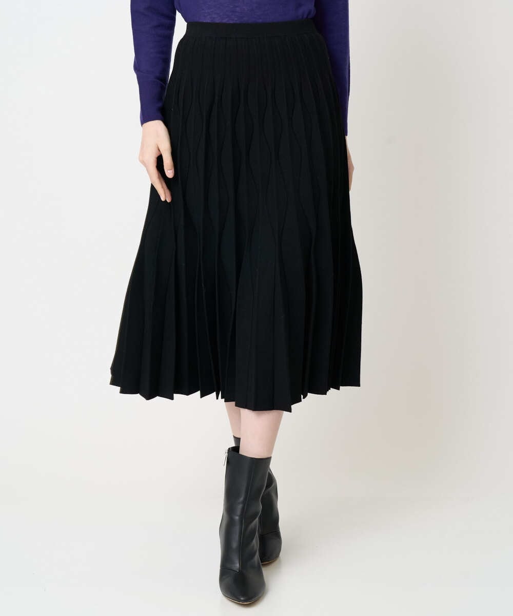 PYHCD02490 CHRISTIAN AUJARD(小さいサイズ)(メゾン ドゥ サンク) ウエーブニットプリーツスカート ブラック