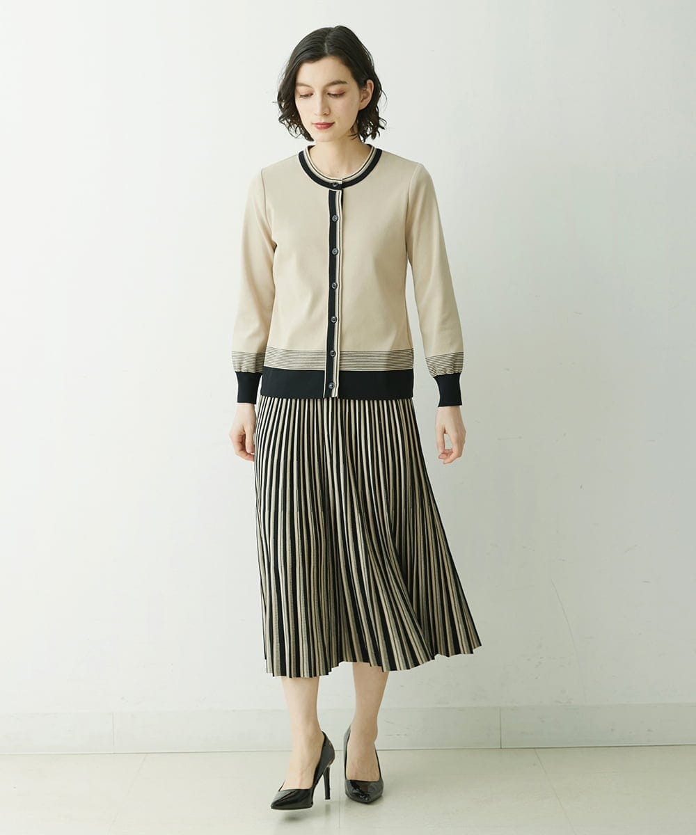 PYHES37440 CHRISTIAN AUJARD(小さいサイズ)(メゾン ドゥ サンク) 【セットアップ対応】デザインプリーツニットスカート ブラック×ベージュ
