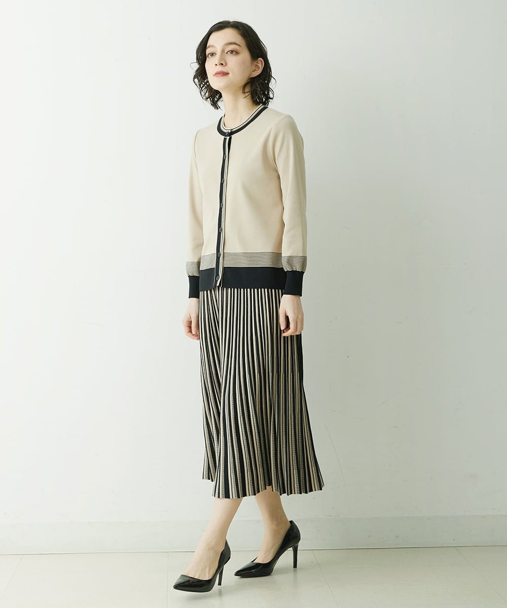 PYHES37440 CHRISTIAN AUJARD(小さいサイズ)(メゾン ドゥ サンク) 【セットアップ対応】デザインプリーツニットスカート ブラック×ベージュ