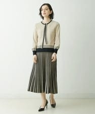 PYHES37440 CHRISTIAN AUJARD(小さいサイズ)(メゾン ドゥ サンク) 【セットアップ対応】デザインプリーツニットスカート ブラック×ベージュ