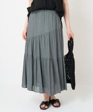 PYHHW35330 CHRISTIAN AUJARD(小さいサイズ)(メゾン ドゥ サンク) 【接触冷感･ドライタッチ】ウエストゴムティアードスカート カーキ