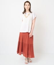 PYHHW35330 CHRISTIAN AUJARD(小さいサイズ)(メゾン ドゥ サンク) 【接触冷感･ドライタッチ】ウエストゴムティアードスカート カーキ