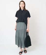 PYHHW35330 CHRISTIAN AUJARD(小さいサイズ)(メゾン ドゥ サンク) 【接触冷感･ドライタッチ】ウエストゴムティアードスカート カーキ