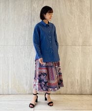 PYHJP51360 CHRISTIAN AUJARD(小さいサイズ)(メゾン ドゥ サンク) 【セットアップ対応】ペイズリープリントフレアスカート ブルー系