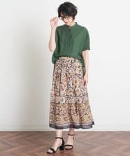 PYHJT31400 CHRISTIAN AUJARD(小さいサイズ)(メゾン ドゥ サンク) モダン更紗プリントティアードスカート ブラウン系