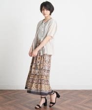 PYHJT31400 CHRISTIAN AUJARD(小さいサイズ)(メゾン ドゥ サンク) モダン更紗プリントティアードスカート ブラウン系