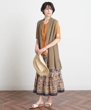 PYHJT31400 CHRISTIAN AUJARD(小さいサイズ)(メゾン ドゥ サンク) モダン更紗プリントティアードスカート ブラウン系