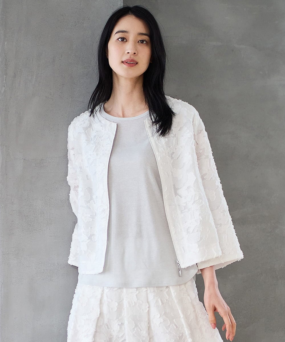 PYJGD20590 CHRISTIAN AUJARD(小さいサイズ)(メゾン ドゥ サンク) フラワーカットジャカードジャケット ホワイト