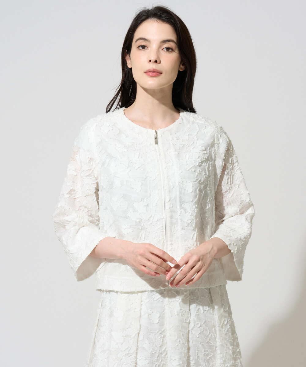 PYJGD20590 CHRISTIAN AUJARD(小さいサイズ)(メゾン ドゥ サンク) フラワーカットジャカードジャケット ホワイト