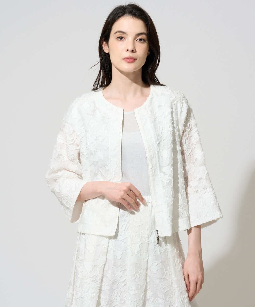 PYJGD20590 CHRISTIAN AUJARD(小さいサイズ)(メゾン ドゥ サンク) フラワーカットジャカードジャケット ホワイト