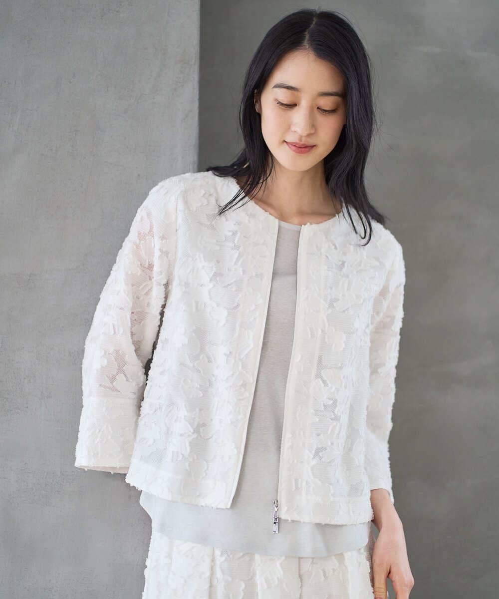 PYJGD20590 CHRISTIAN AUJARD(小さいサイズ)(メゾン ドゥ サンク) フラワーカットジャカードジャケット ホワイト