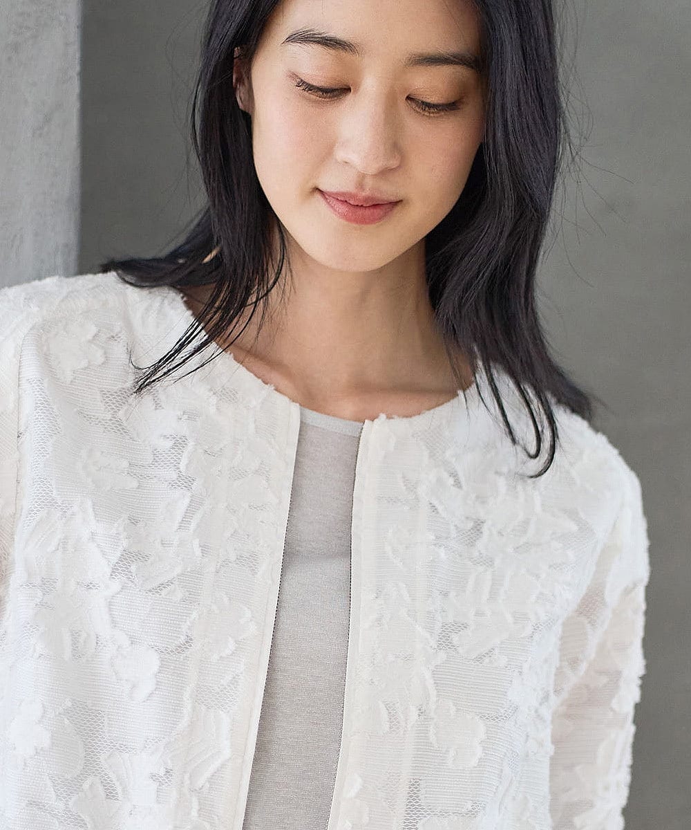 PYJGD20590 CHRISTIAN AUJARD(小さいサイズ)(メゾン ドゥ サンク) フラワーカットジャカードジャケット ホワイト