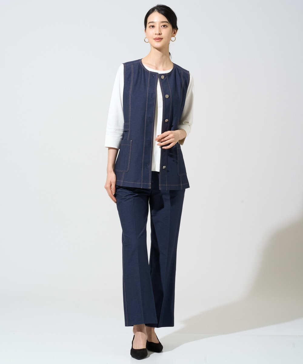 PYJGE08420 CHRISTIAN AUJARD(小さいサイズ)(メゾン ドゥ サンク) [セットアップ対応]ジャージーデニムジレ ネイビー