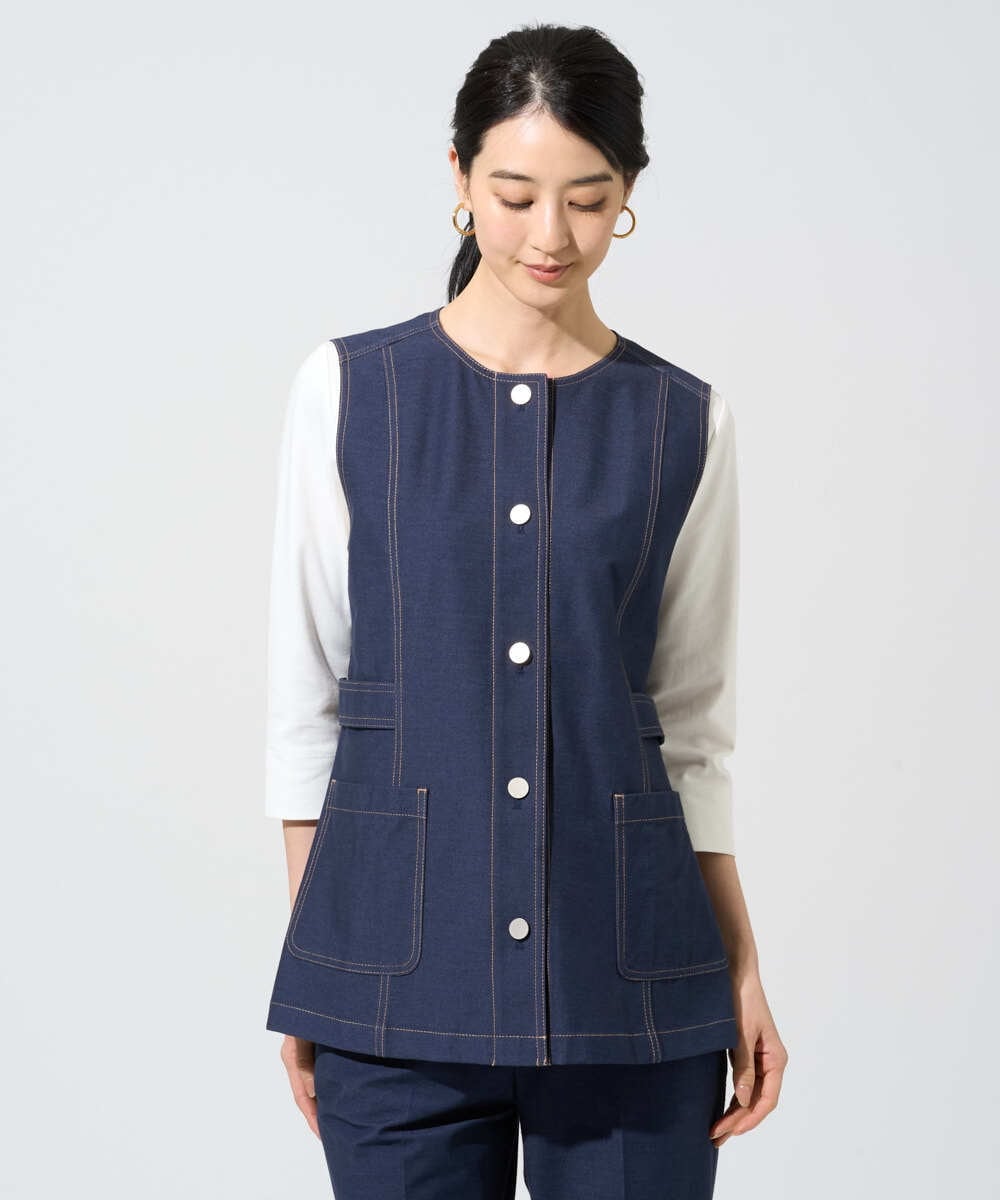 PYJGE08420 CHRISTIAN AUJARD(小さいサイズ)(メゾン ドゥ サンク) [セットアップ対応]ジャージーデニムジレ ネイビー