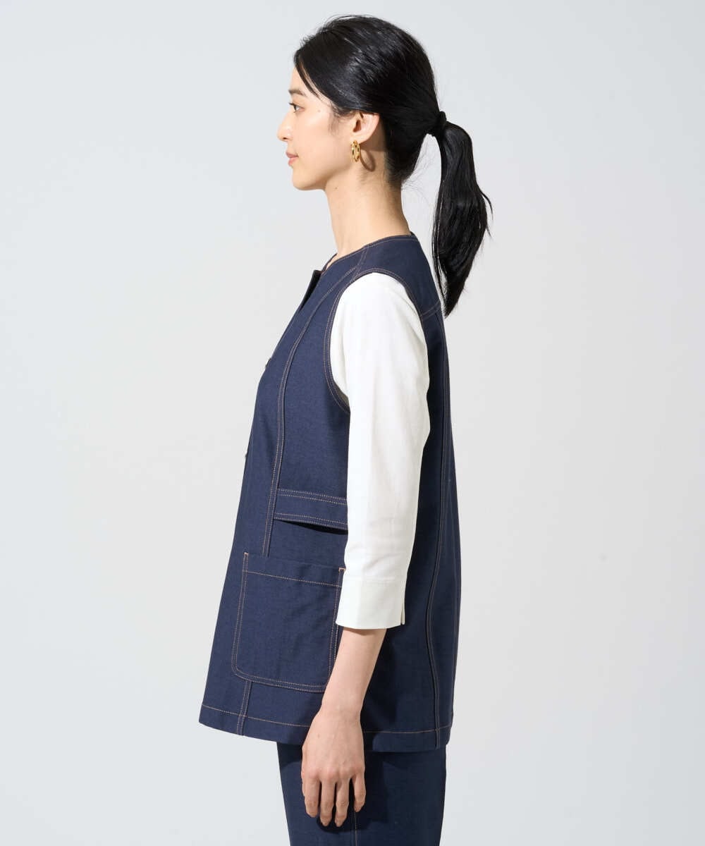 PYJGE08420 CHRISTIAN AUJARD(小さいサイズ)(メゾン ドゥ サンク) [セットアップ対応]ジャージーデニムジレ ネイビー
