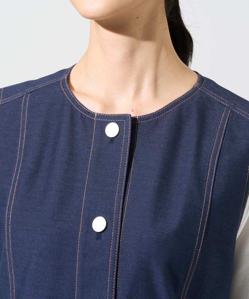 PYJGE08420 CHRISTIAN AUJARD(小さいサイズ)(メゾン ドゥ サンク) [セットアップ対応]ジャージーデニムジレ ネイビー