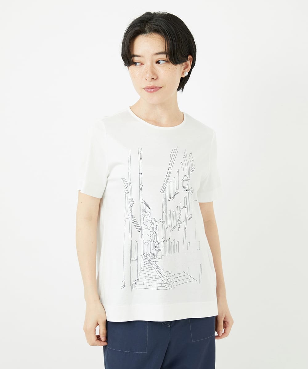 PYKGA47200 CHRISTIAN AUJARD(小さいサイズ)(メゾン ドゥ サンク) PARIS風景プリントTシャツ グリーン