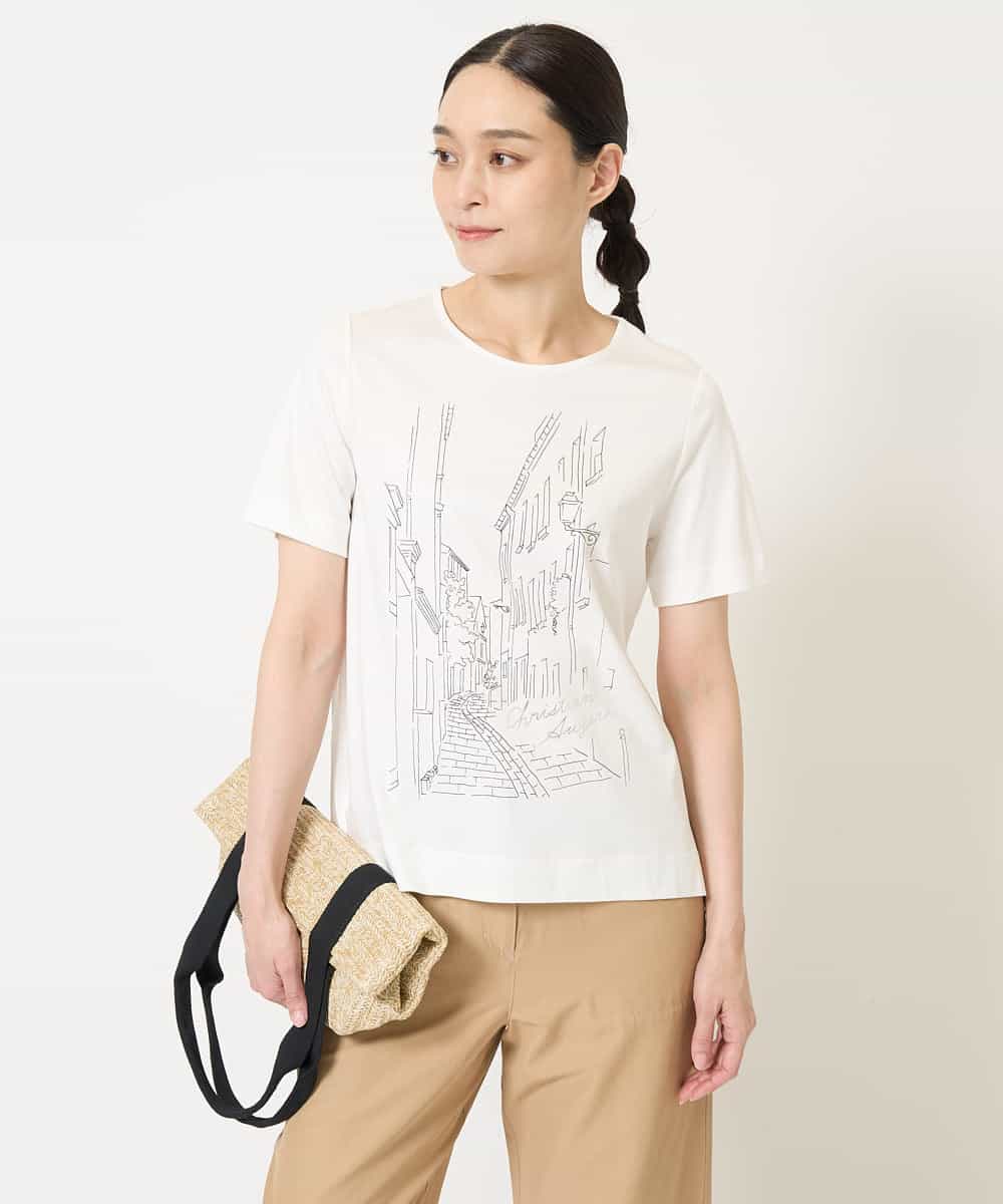 PYKGA47200 CHRISTIAN AUJARD(小さいサイズ)(メゾン ドゥ サンク) PARIS風景プリントTシャツ グリーン