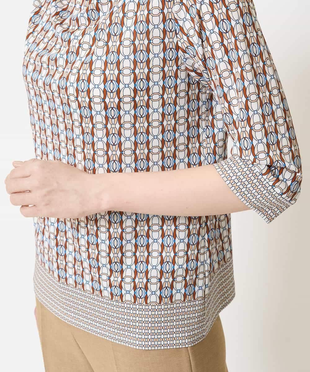 PYKGA54360 CHRISTIAN AUJARD(小さいサイズ)(メゾン ドゥ サンク) [接触冷感･吸汗速乾]ジオメトリックチェーンプリントカットソー ブラウン系