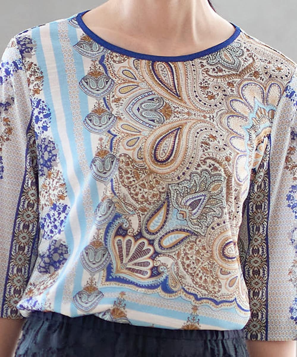 PYKGD26300 CHRISTIAN AUJARD(小さいサイズ)(メゾン ドゥ サンク) マリンブルーペーズリーカットソー ブルー系