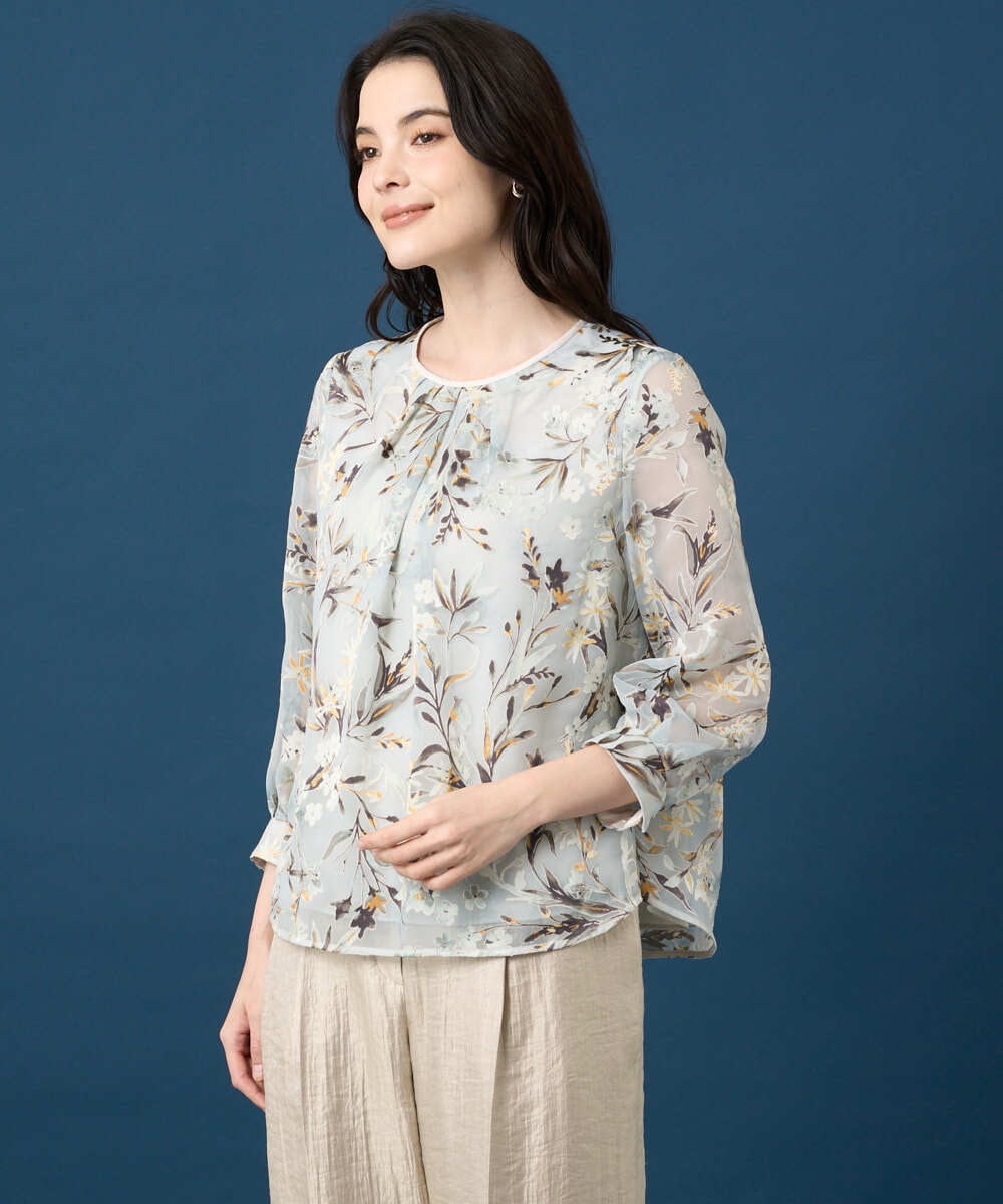 PYKGE02360 CHRISTIAN AUJARD(小さいサイズ)(メゾン ドゥ サンク) ［セットアップ対応］フラワープリントシアーカットソー グリーン