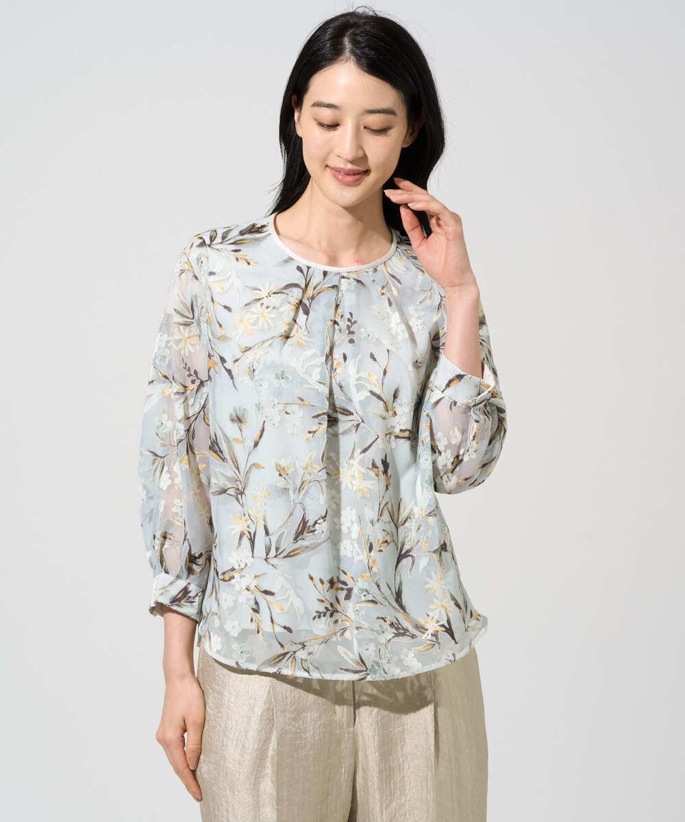 PYKGE02360 CHRISTIAN AUJARD(小さいサイズ)(メゾン ドゥ サンク) ［セットアップ対応］フラワープリントシアーカットソー グリーン