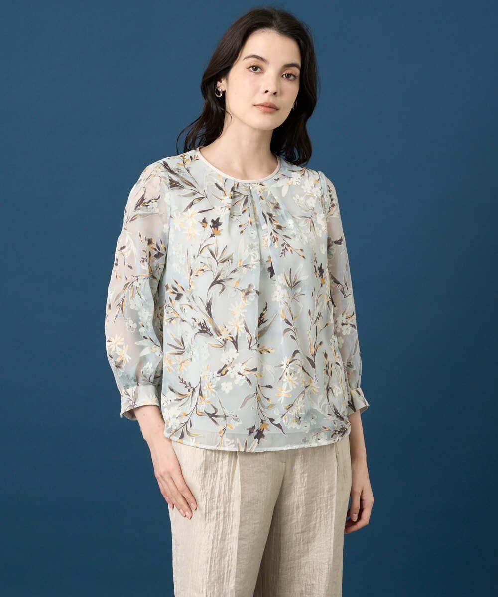 PYKGE02360 CHRISTIAN AUJARD(小さいサイズ)(メゾン ドゥ サンク) ［セットアップ対応］フラワープリントシアーカットソー グリーン